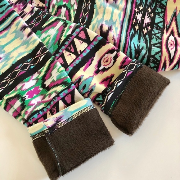 Yellow Abstract Image Fleece Lined Fitted Leggings Juniors Small - Picture 5 of 6